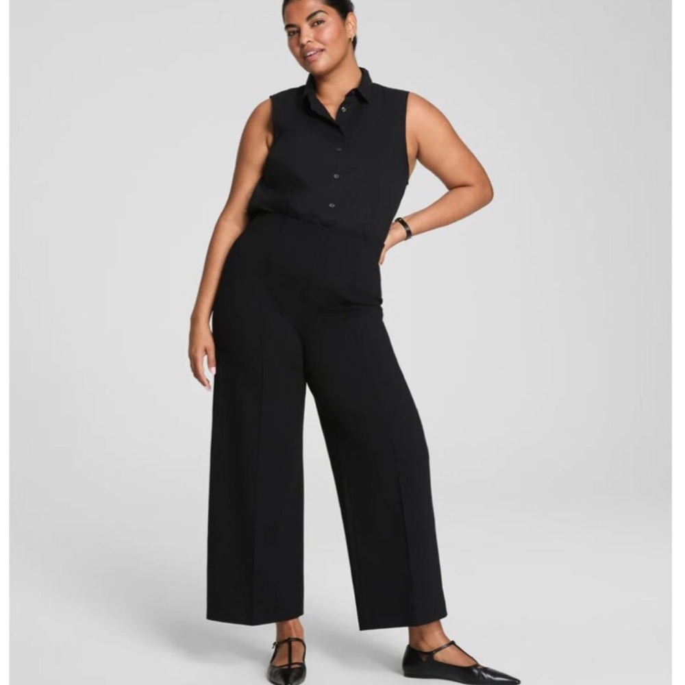 NWT SPANX Black Wide-Leg Cropped Ponte Pants MP
